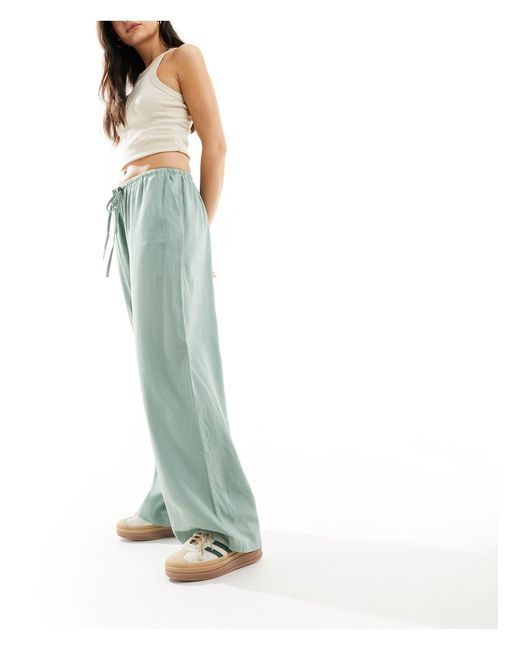 ASOS Blue Wide Leg Pull On Pants With Linen