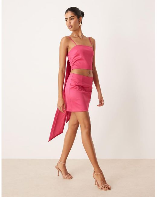 ASOS Pink Sash Detail Satin Cropped Cami Top