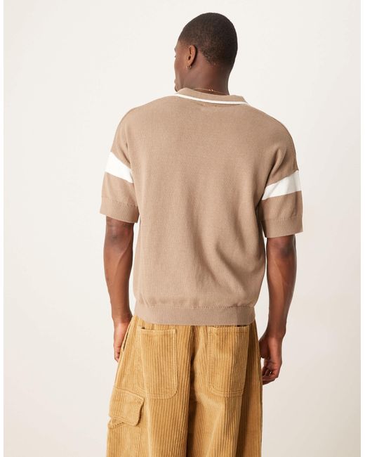 ASOS – locker geschnittenes, kastiges polohemd aus strick in Natural für Herren