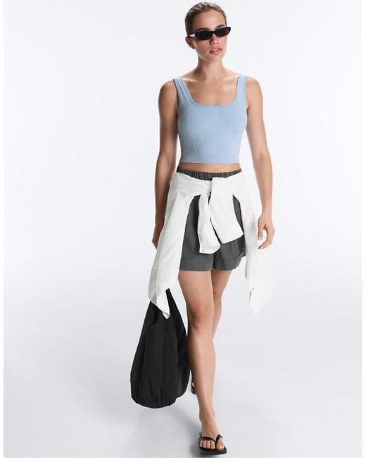 Oysho Blue Seamless Square Neck Tank Top