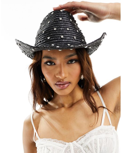 South Beach Black Bridal Embellished Straw Cowboy Hat