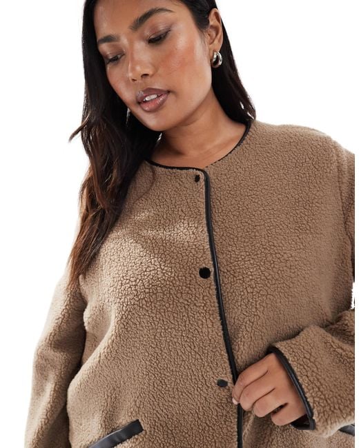 Vero Moda Brown Lightweight Contrast Teddy Jacket
