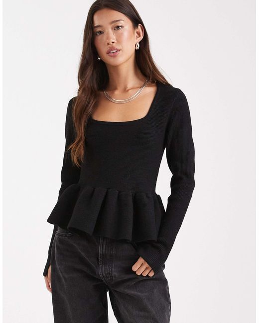 ASOS Black Structured Peplum Hem Top