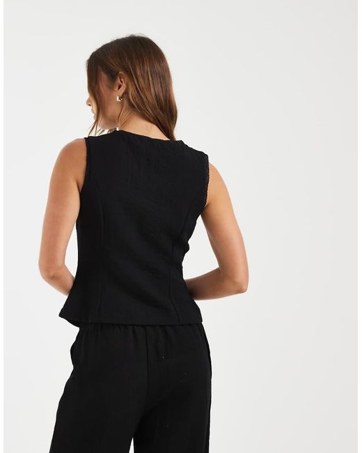Aware Black Textured Waistcoat With Lace Trim Detail Co-ord