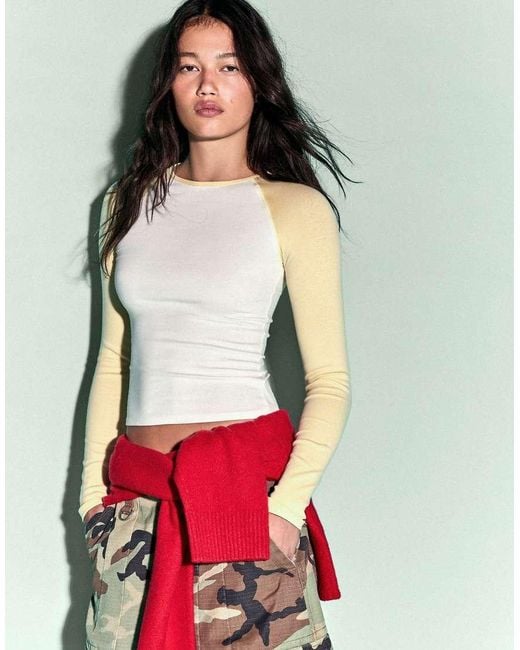 Bershka Red Long Sleeve Raglan T-Shirt