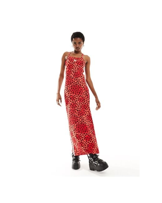 Leopard luxe - vestito lungo con stampa leopardata di Adidas Originals in Red