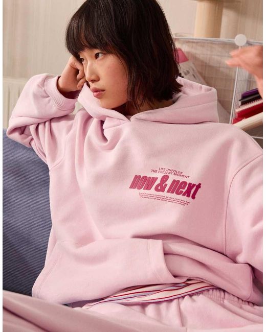 Bershka Pink Printed Hoodie