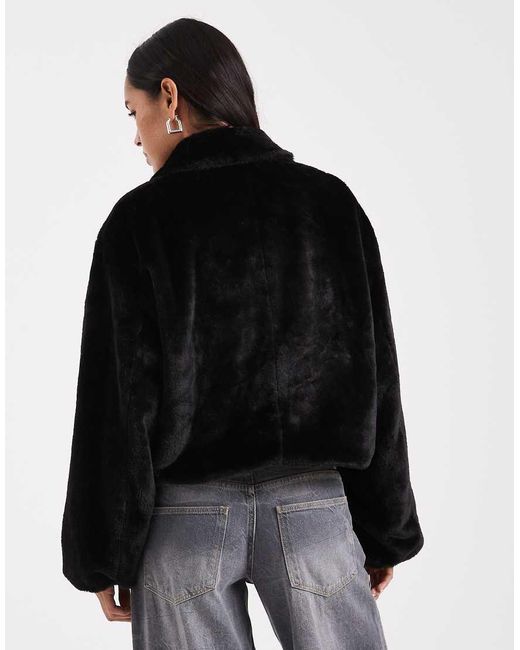 ONLY Black Zip Through Faux Fur Jacket