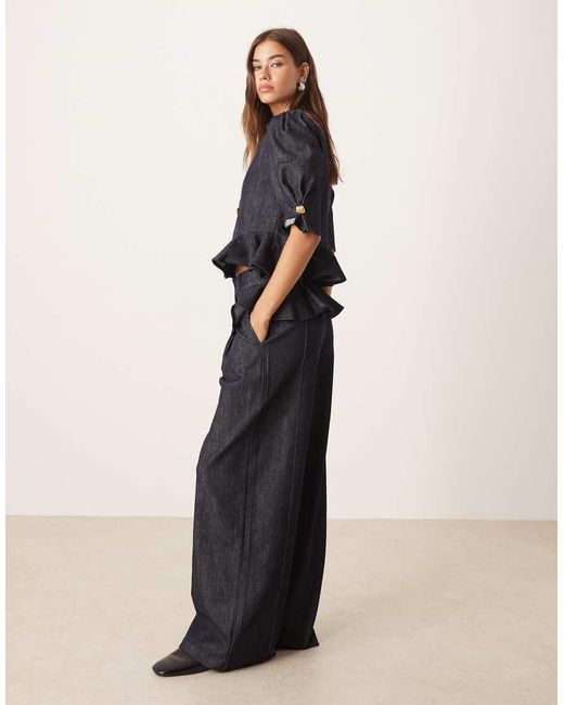 Sister Jane Blue Denim Ruffle Detail Wide Leg Jeans Co-Ord