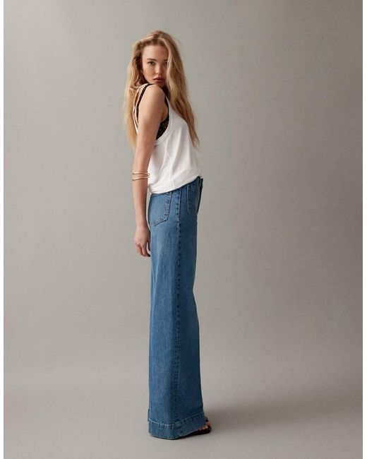 ASOS Blue High Waist Wide Leg Jeans With Front Pockets