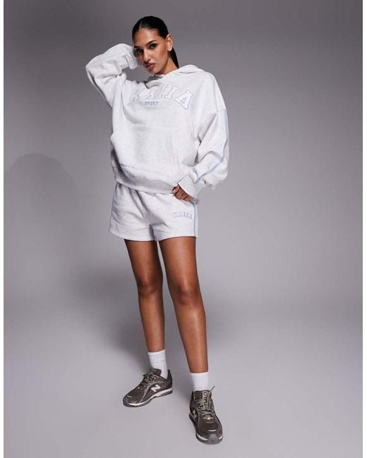 Kaiia Gray Cotton Rich Side Stripe Embroidered Logo Oversized Hoodie