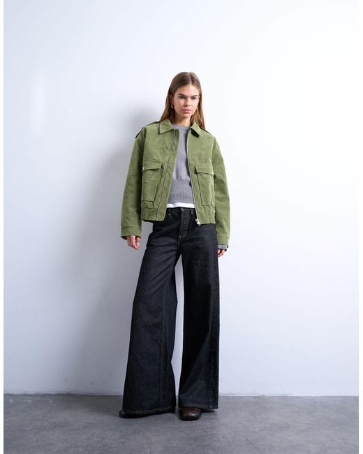 TOPSHOP Green – bomberjacke aus wildlederimitat