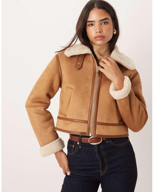 Abercrombie & Fitch Blue Vegan Suede Shearling Short Coat