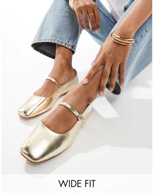 Stradivarius Blue Wide Fit Minimal Ballet Flats