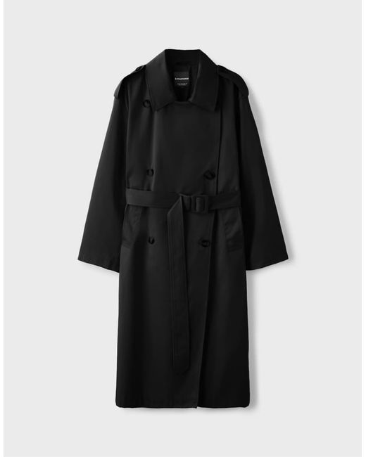 Stradivarius Lange Basic Trenchcoat in het Black