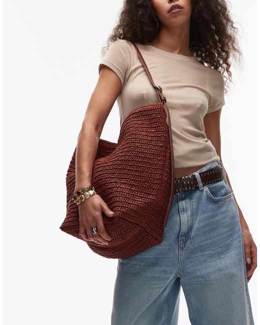 ARKET Brown Straw Shopper Tote Bag With Adjustable Strap