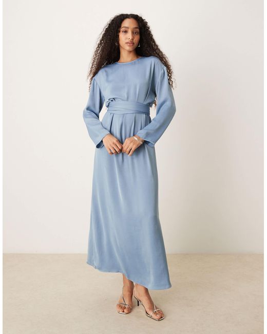 ASOS Blue Tie Back Satin Maxi Dress