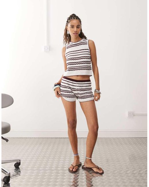 Collusion Brown Crochet Open Back Top Co-ord