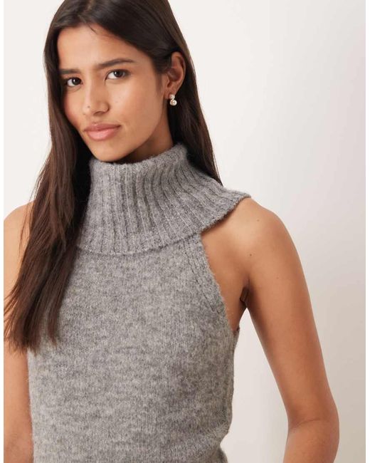 Gina Tricot Purple Chunky Knitted Sleeveless High Neck Top