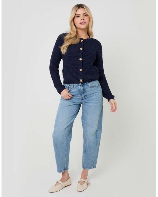 Threadbare Blue Patch Pocket Crew Neck Cardigan