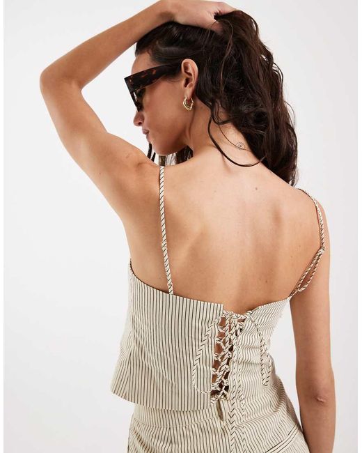 4th & Reckless White Soft Feel Square Neck Lace Back Detail Cami Top Co-Ord