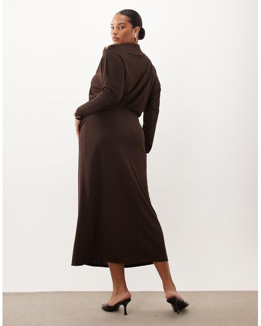 ASOS Brown Asos Design Curve Long Sleeve Blouson Midi Dress