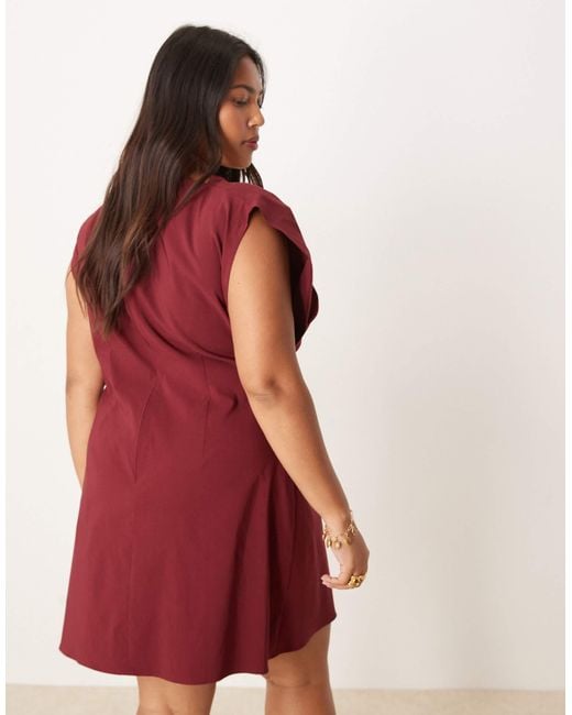 ASOS Red Asos Design Curve High Neck Pleated Bengaline Mini Dress