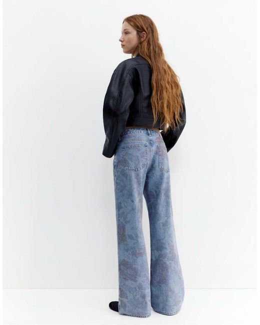Pull&Bear Blue Floral baggy Jeans