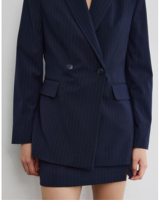 Stradivarius Blue Striped Fitted Blazer