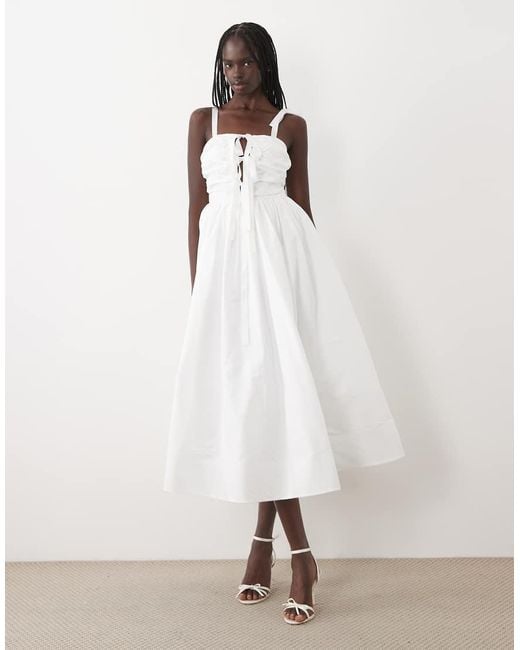 True Decadence White Bow Tie Strap Midi-Dress