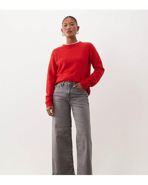 JDY Petite Red Felina High Waist Wide Leg Jeans