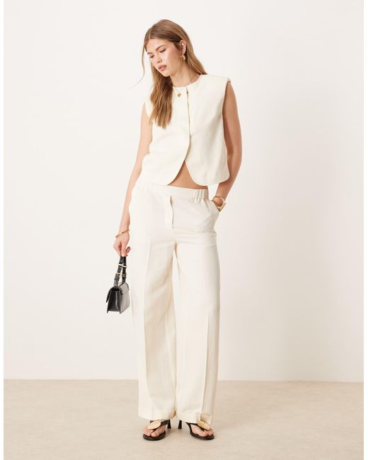 ASOS Natural Tailored Straight Leg Trousers With Linen Co-Ord