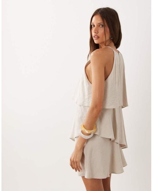 Mango Natural Halterneck Tiered Mini Dress
