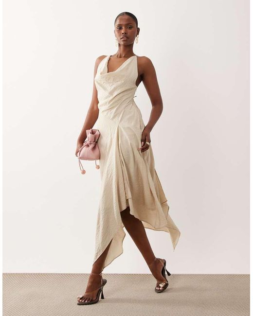 ASOS Natural Deep Cowl Asymmetric Open Back Maxi Dress