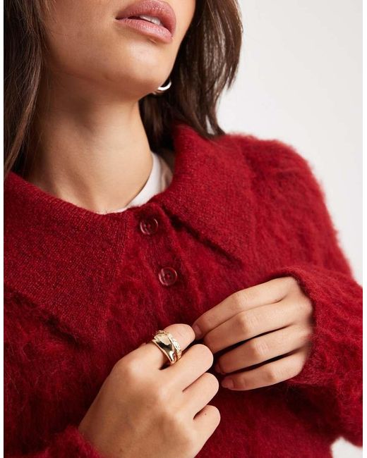 ASOS Red Brushed Rugby Polo Jumper