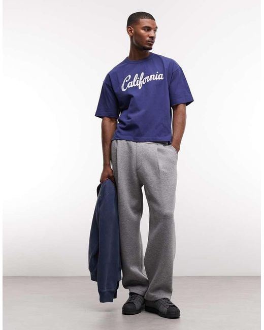 ASOS Blue Heavyweight Boxy Oversized T-shirt With California Embroidery for men