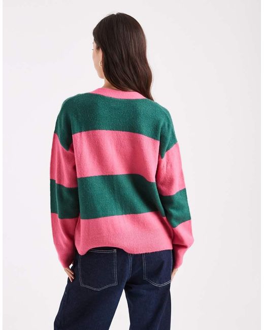 Brave Soul Red Christmas Stripe Cardigan With Sequin Detail