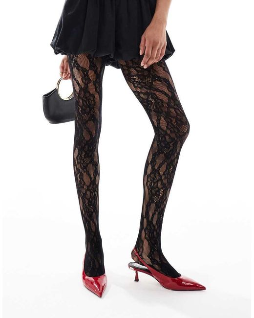 Medias Negras De Encaje Floral De -Negro New Look de color Black