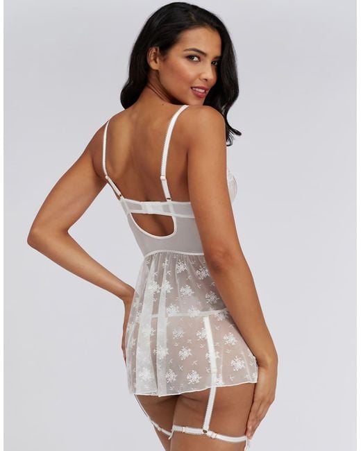 Boux Avenue White Calla Lace Thong And Garter Set Bridal Floral Sexy Lingerie