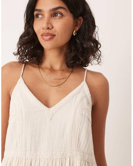Vestido Midi Color Crema De Tirantes De Estilo Boho Para Festivales Con Ribete De Croché De -Blanco Y.A.S de color Natural
