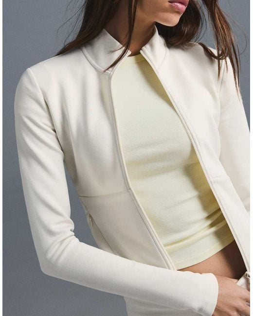 Bershka Gray Ribbed Zip Jacket