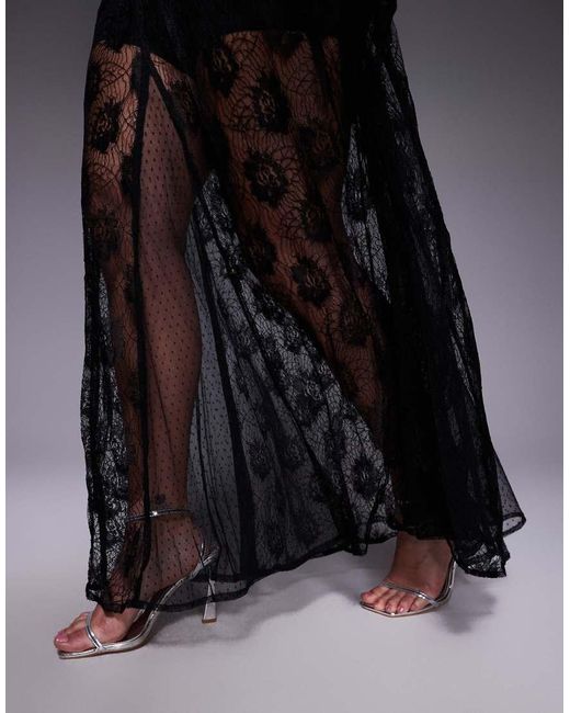 ASOS Black Asos Design Curve Sheer Godet Lace Mix Maxi Skirt