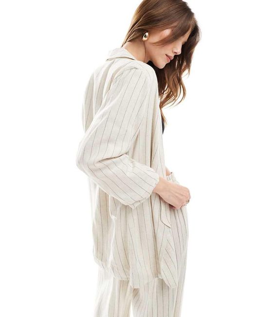 Pieces White Mix & Match Linen Touch Ruched Sleeve Blazer