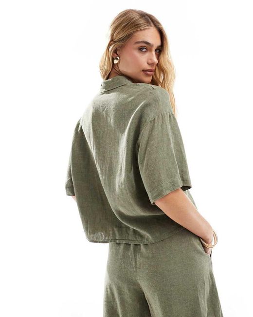 Vero Moda Green Linen Touch Boxy Cropped Shirt Co-ord