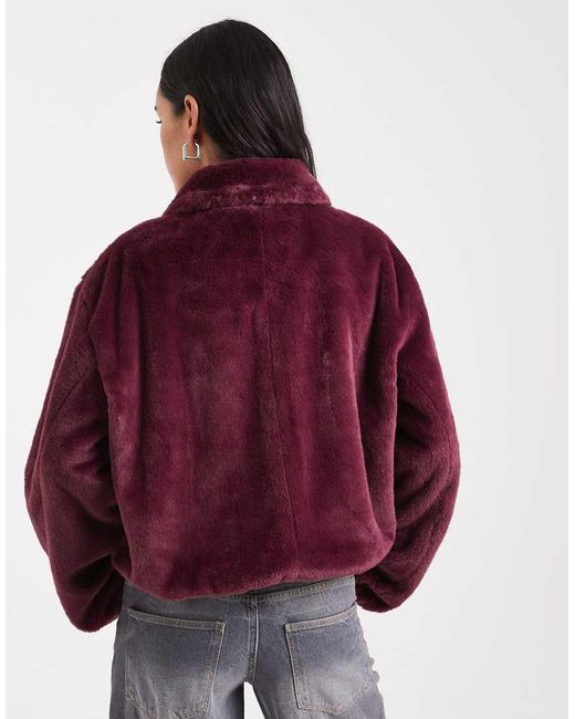 ONLY Red Zip Through Faux Fur Jacket