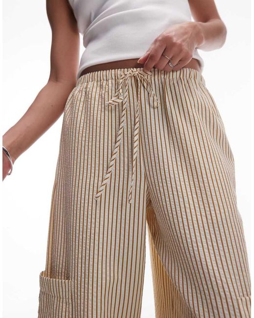 TOPSHOP Natural Textured Tie Waist Straight Leg Pants