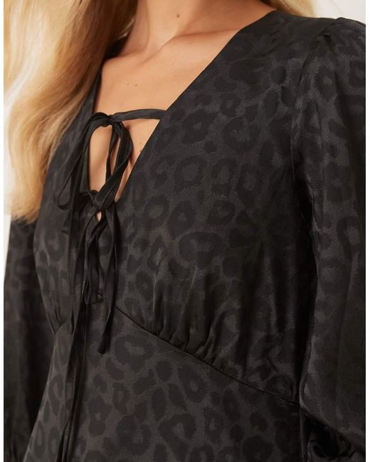 Lovedrobe Black Animal Jacquard Tie Neck High-Low Hem Dress