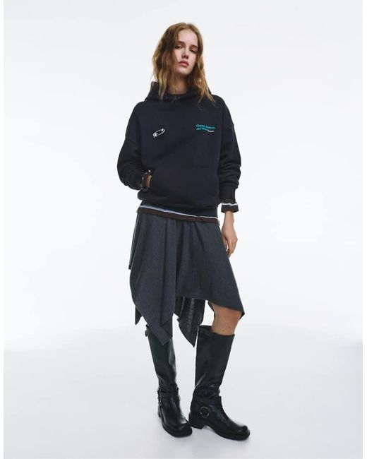 Pull&Bear Blue Hoodie With Star Text