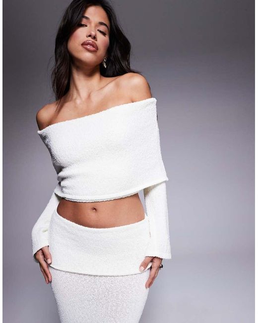 Wanderdoll Gray Yasmin Boucle Knit Extreme Foldover Top And Maxi Skirt Set