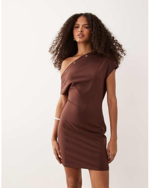 ASOS Natural Eyelet Detail Off The Shoulder Mini Dress